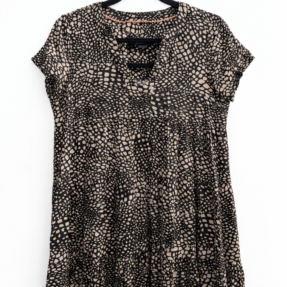 Maeve by Anthropologie Black White Abstract Print Tiered Dress Small